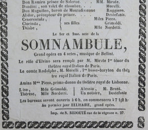 1841 Belgique Liège affichette théâtre Royal, Rossini 'Cendrillon’