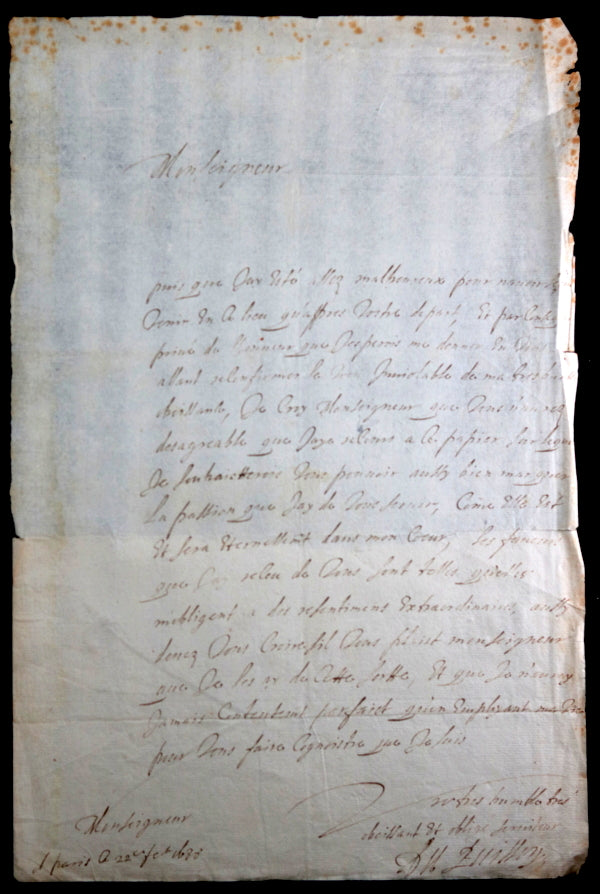 1638 lettre flatteuse à Urbain de Maillé-Brézé Gouverneur de Saumur