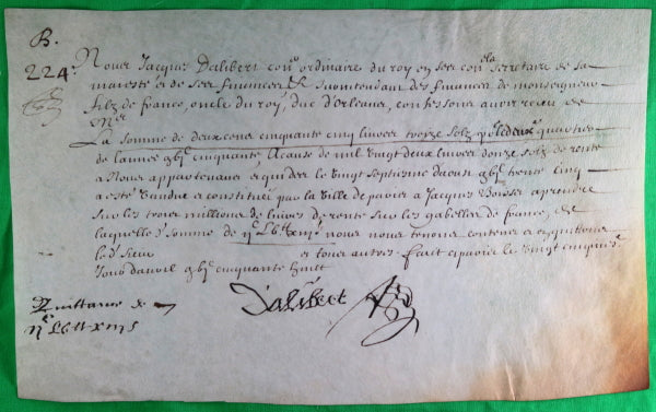 1658 quittance de Jacques Dalibert, surintendant Gaston duc d'Orléans