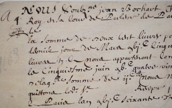 1663 quittance Jean Bochart de Saron, parlement de Paris (Louis XIV)