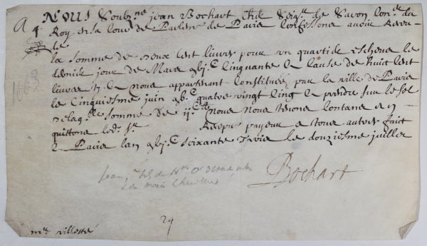 1663 quittance Jean Bochart de Saron, parlement de Paris (Louis XIV)