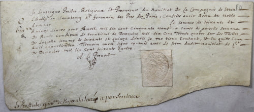1664 Paris novitiate Compagnie de Jesus, quittance rente sur tailles