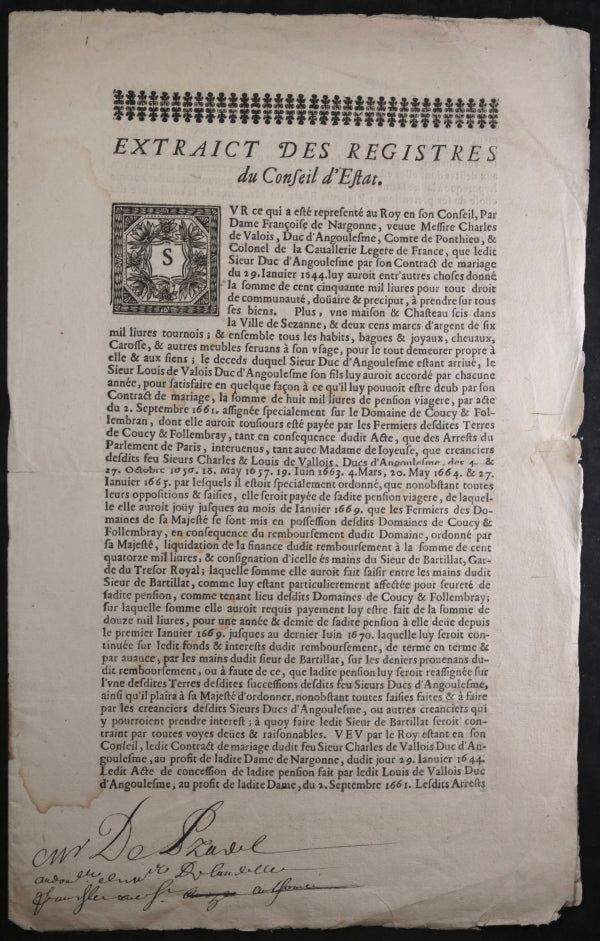 1670 acte en faveur de Françoise de Nargonne veuve Duc d’Angoulême