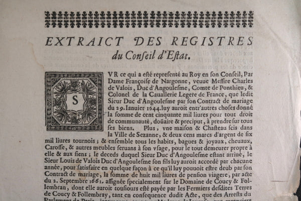 1670 acte en faveur de Françoise de Nargonne veuve Duc d’Angoulême