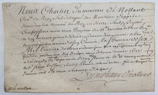 1678 quiitance Charles Dumonceau de Nollent intendant armées Louis XIV