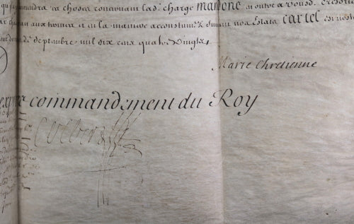 1680 velin signé par Colbert et Mme la Dauphine - Aide de Paneterie