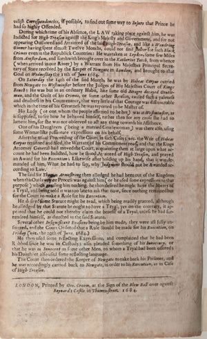 1684 trial Sir Thomas Armstrong, sentence Drawn, Hanged and Quartered
