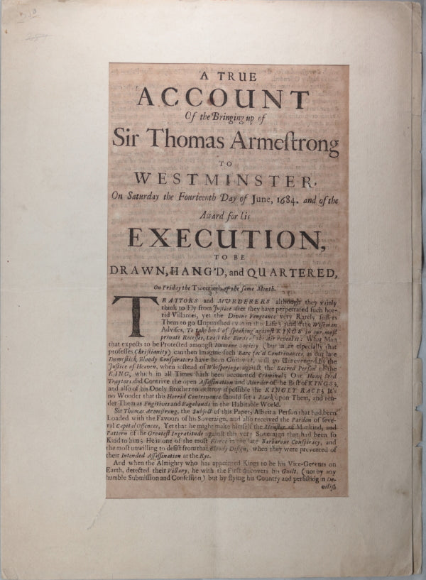 1684 trial Sir Thomas Armstrong, sentence: Drawn, Hanged and Quartered