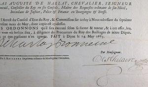1685 Dijon affiche signé l'Intendant de Harlay de Bonneuil (Louis XIV)