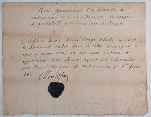 1686 Montefran gouverneur Valenciennes, congé cadet gentilhomme