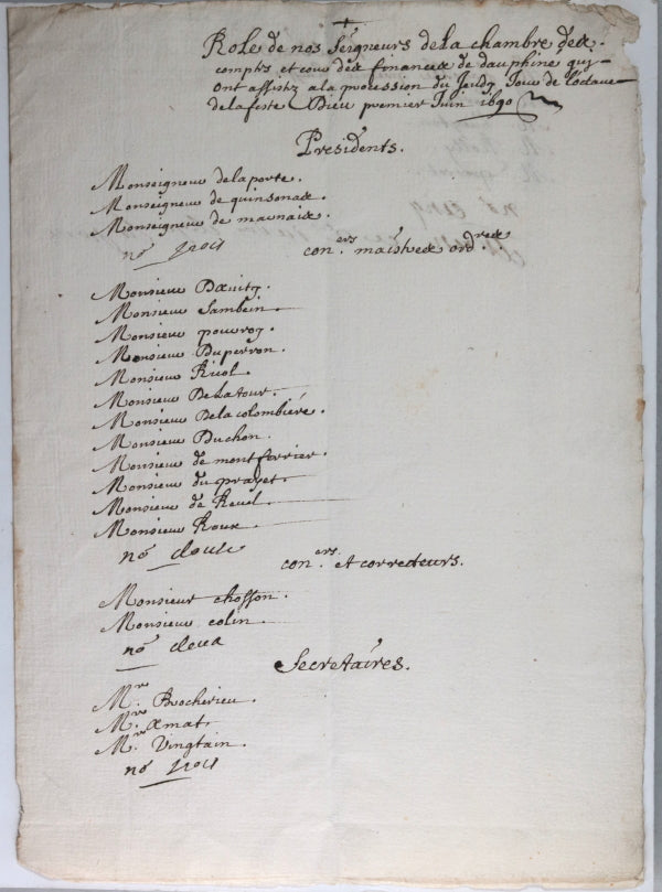 1690 Dauphiné chambre des comptes participant procession du Fête-Dieu