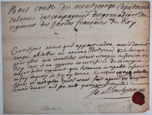 1693 conge absolu grenadier, régiment Gardes Françaises roi Louis XIV