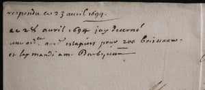 1694 Versailles lettre M. de Barbezieux à M. de Voyer blé pour étapier