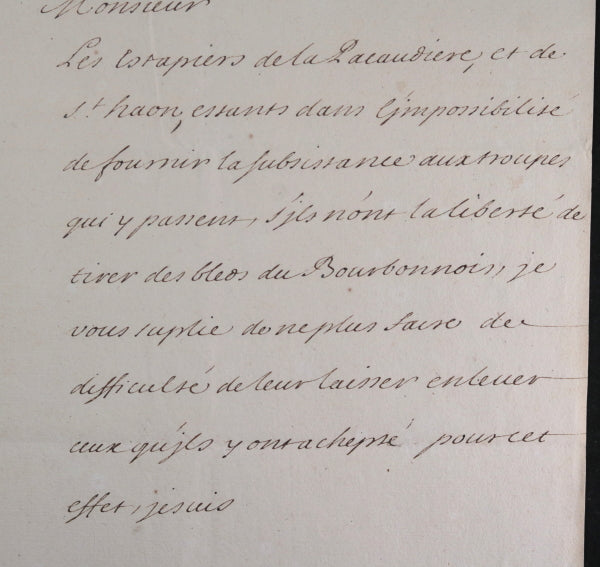 1694 Versailles lettre M. de Barbezieux à M. de Voyer blé pour étapier