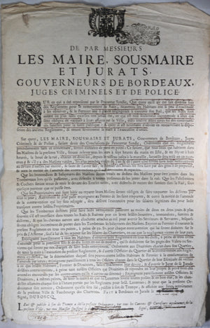 1694 affiche période Louis XIV - Nettoyage rues de Bordeaux