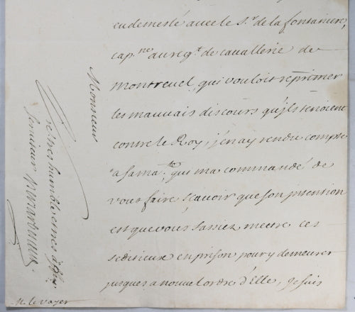 1694 lettre M. de Barbezieux à M. de Voyer mettre séditieux en prison