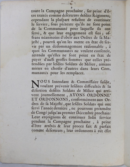 1695 Intendant Bourgogne & Bresse - congé des Milices