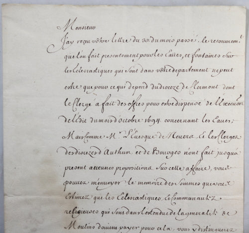1696 lettre M. de Pontchartrain à M. de Voyer: Eaux et Fontaines
