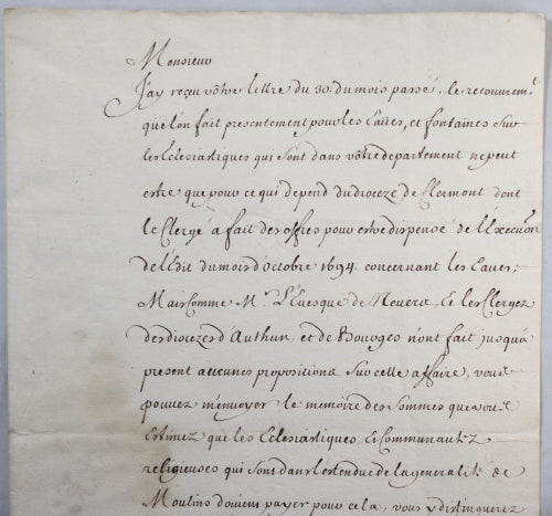 1696 lettre M. de Pontchartrain à M. de Voyer: Eaux et Fontaines