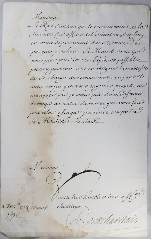 1696 M. de Pontchartrain sur l'arrièreban (Louis XIV)