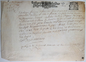 1698 quittance Francois de Francini, Prévot général Ile de France