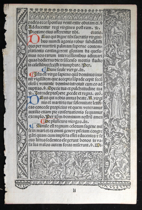 16th C. Renaissance French Book of Hours page, nice woodblocks #1 of 2