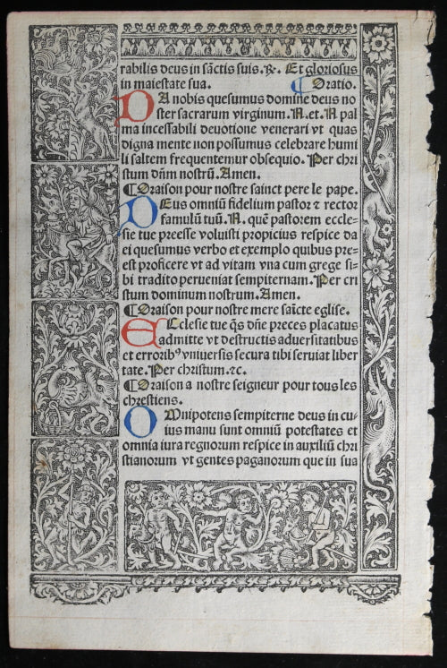 16th C. Renaissance French Book of Hours page, nice woodblocks #1 of 2