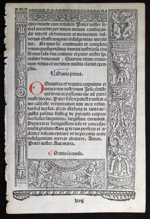 16th C. Renaissance French Book of Hours page, nice woodblocks #2 of 2