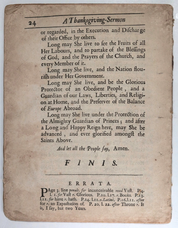 1703 pamphlet Bishop Chichester Thanksgiving sermon Westminster London