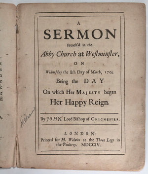 1703 pamphlet Bishop Chichester Thanksgiving sermon Westminster London