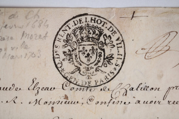 1706 quittance du Comte de Chatillon, Gentilhomme de S.A.R. Monsieur
