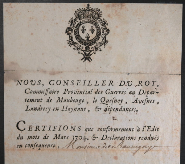 1711 serment de Beauvigny lieutenant colonel régiment Houdelot dragons