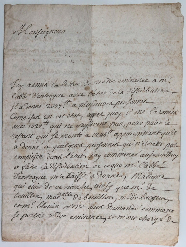 1712 Fontainebleau lettre sur cour de Louis XIV