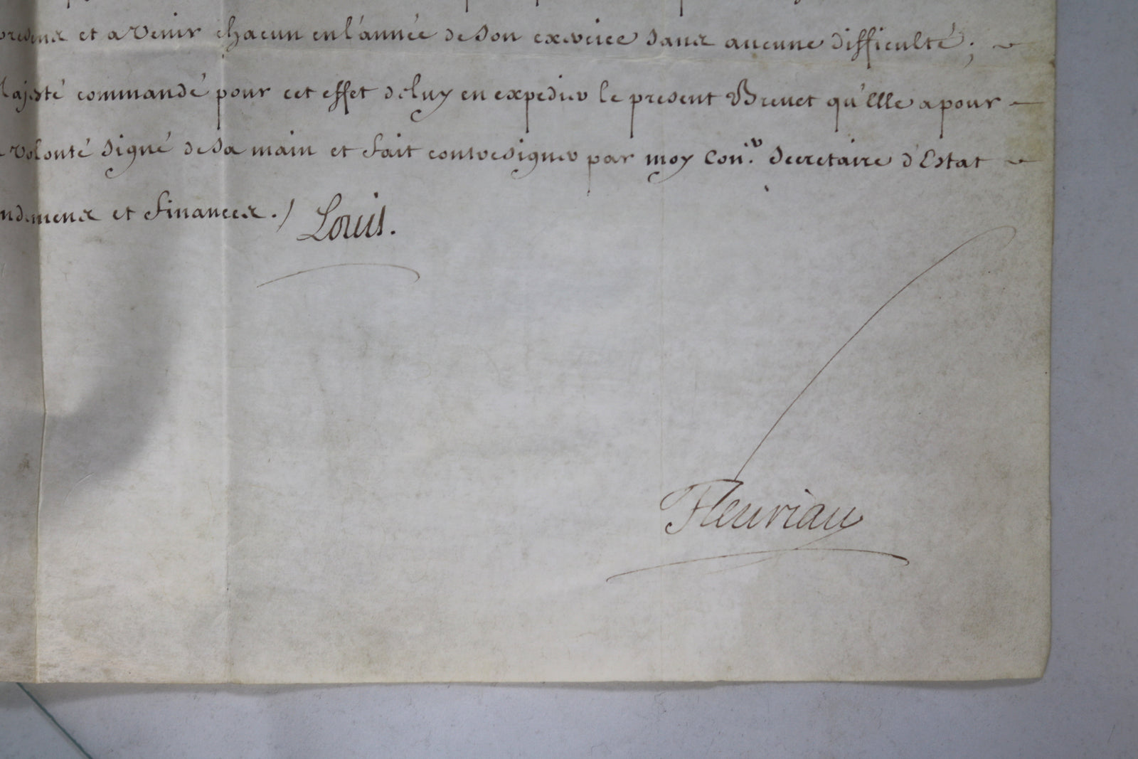 1726 pension pour Sr. Campredon, signé Louis XV et Fleuriau