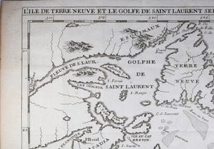 ~1732 French map of east coast of New France and Newfoundland (Canada)