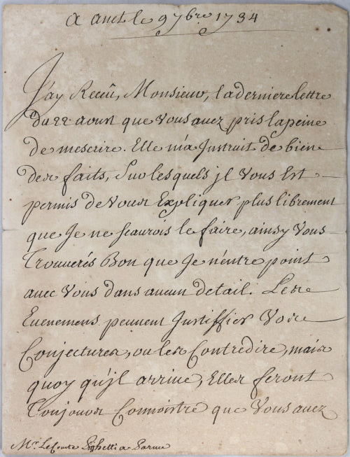 1734 lettre Comte de Toulouse au Comte Pighetti, situation Parme #3/3