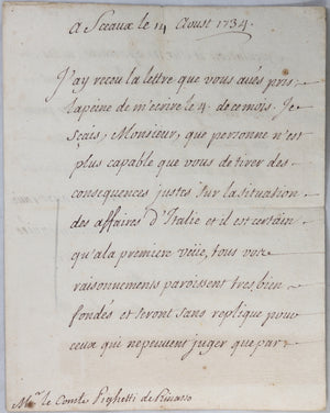 1734 lettre du Comte de Toulouse au Comte Pighetti, situation à Parme #2 of 3
