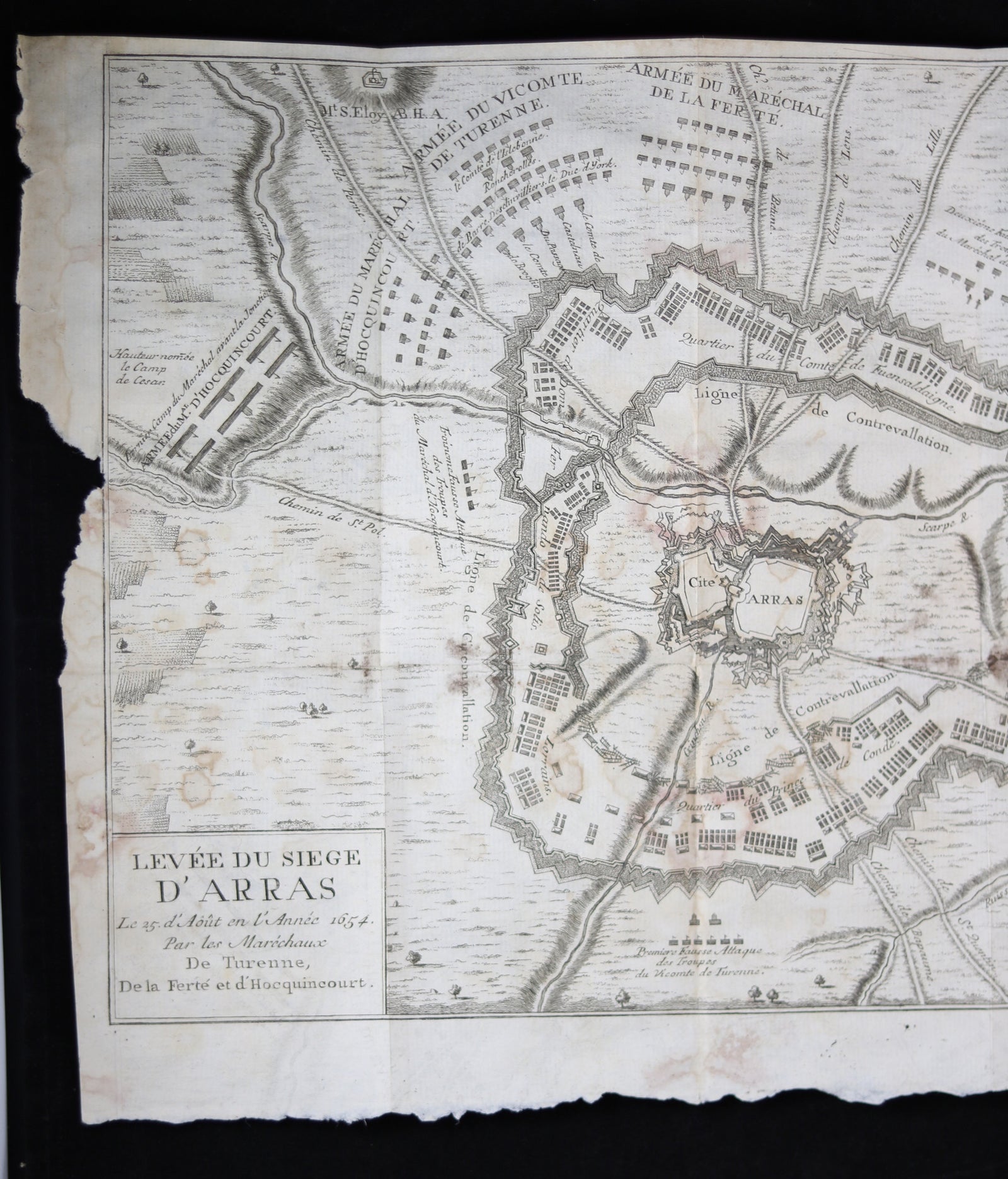 1735 Gravure 'Levée du Siege d'Arras Turenne 1654'