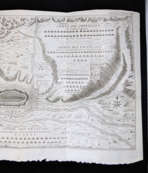 1735 Gravure 'Plan de la bataille de Sintzheim 16 juin 1674 Turenne'