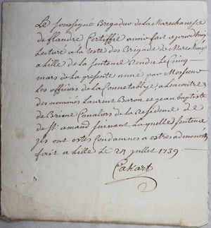 1739 condamnation de 2 cavaliers, Maréchaussée de Flandre