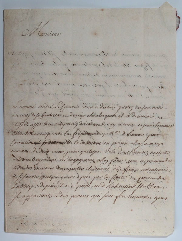 1740 France lettre Prévot général Maréchaussée du Flandres à Lille