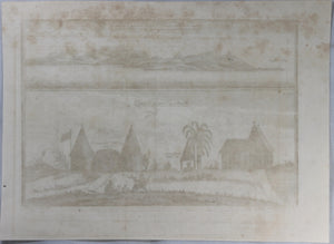 1745 engraving Africa Mountains and Houses of Sierra Leone #2