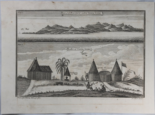 1745 engraving Africa Mountains and Houses of Sierra Leone #2