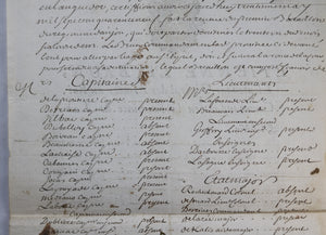 1749 mouvement 1er bataillon Régiment d'Anjou et liste des officiers
