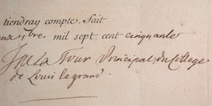 1750 quittance du Collège de Louis le Grand (Paris), signé De La Tour