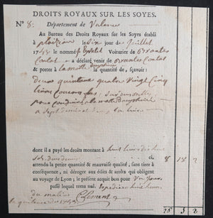 175354 lot 2 quittances, droits royaux sur transport soies (Dauphiné)
