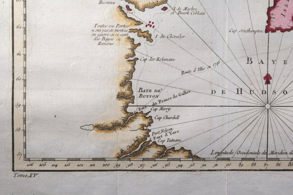 1753 Bellin map Northern Canada's Hudson Bay – North West Passage