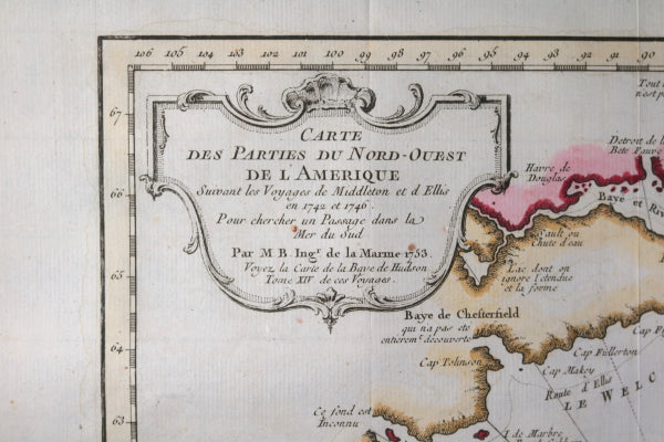 1753 Bellin map Northern Canada's Hudson Bay – North West Passage