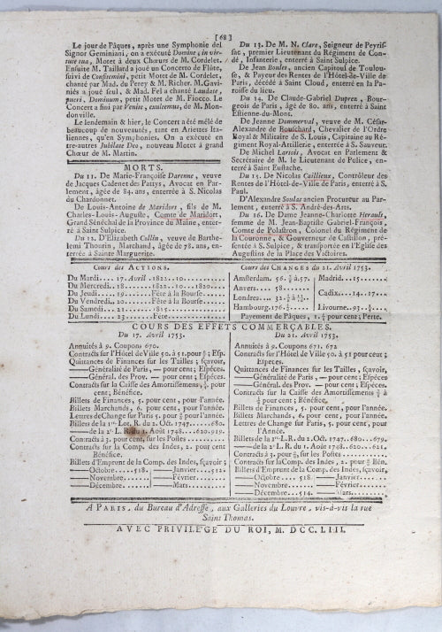 1753 Paris journal ‘Annonces, Affiches, et Avis Divers’ 1753 Paris journal ‘Annonces, Affiches, et Avis Divers’