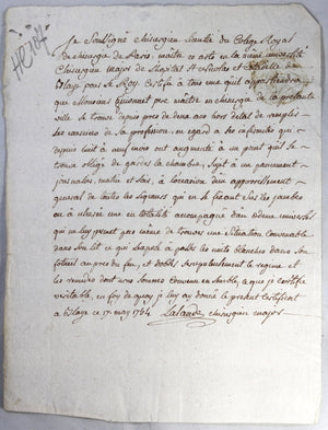 1754 certificat de santé pour un chirurgien Blaye (Gironde)
